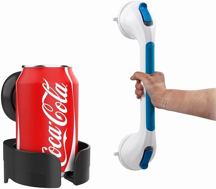 TAILI Shower Grab Bar with Wine Glass Holder for Shower, Suction Cup Grab Bars for Bathtubs and Showers Removable Heavy Duty Shower Grab Bars for Seniors and Elderly, Strong Hold Suction No Drilling - Product Image