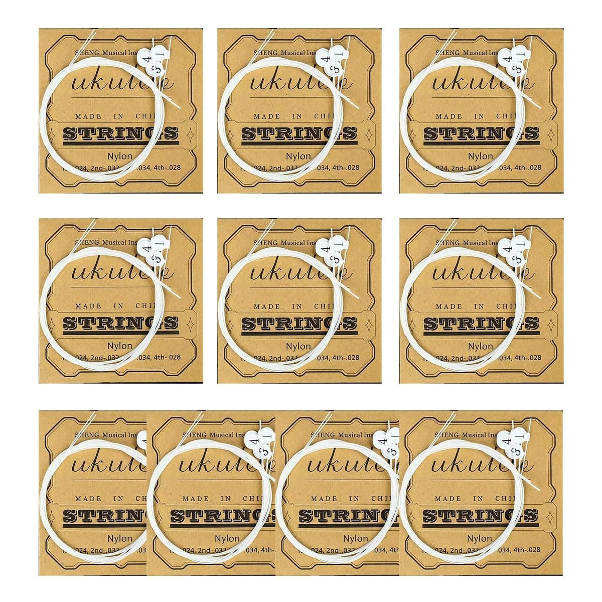 TUOREN 10Pack Nylon Ukulele Strings Replacement Part Accessory for Soprano (21 Inch) Concert (23 Inch) Tenor (26 Inch) Ukulele .024-.028 Gauge - Product Image