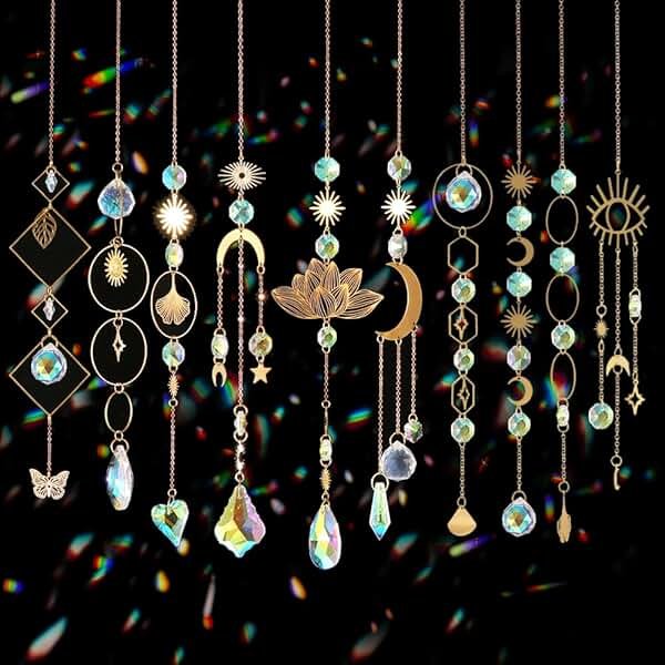 Sun Catchers, 10 Pieces Colorful Crystal Suncatcher with Chain Pendant Ornaments Hanging Crystals Prism Rainbow Maker for Windows Indoor Outdoor Car Mirror Garden Decor Wedding Party Xmas Gift - Product Image