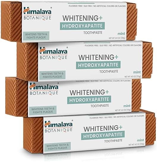 Himalaya Fluoride Free Botanique Whitening Nano Hydroxyapatite Toothpaste, Support Enamel Strength & Integrity, Great for Sensitive Teeth, SLS Free & Vegan, Mint, 4 oz (Pack of 4) - Product Image