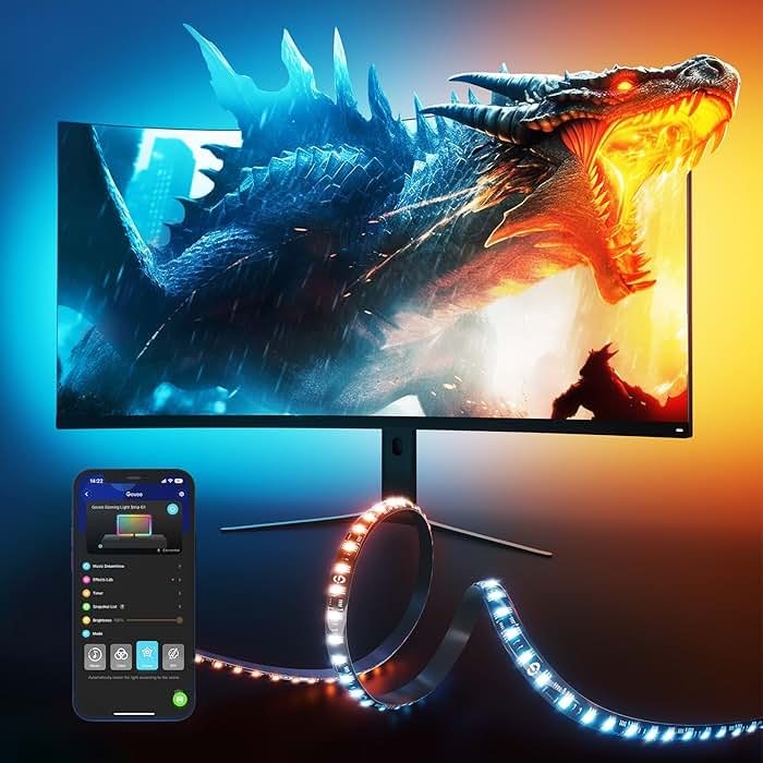 Govee Gaming Light for Monitor G1, RGBIC LED Backlight for 27-34 Inch PC, Smart LED Lights for Monitors with Color Matching, Adapts to Curved Monitors, Double Strip Light Beads with 123 Scene Modes - Product Image