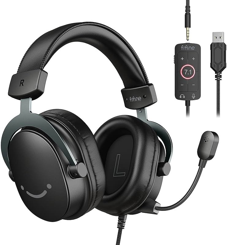 FIFINE Wired Gaming Headset, Gamer Headset with 3.5mm and USB Dual Connectivity, 7.1 Surround Sound, Tuned 50mm Drivers, Detachable Mic, Over-Ear Headphones for PC/PS5/Xbox, Black-AmpliGame H9 - Product Image