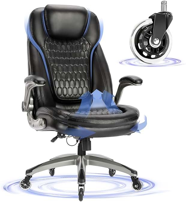 Executive Office Chair-Ergonomic Computer Desk Chair, High Back Leather Chair with Padded Flip-up Arms, Swivel Home Office Chair Upgraded Caster-Black - Product Image