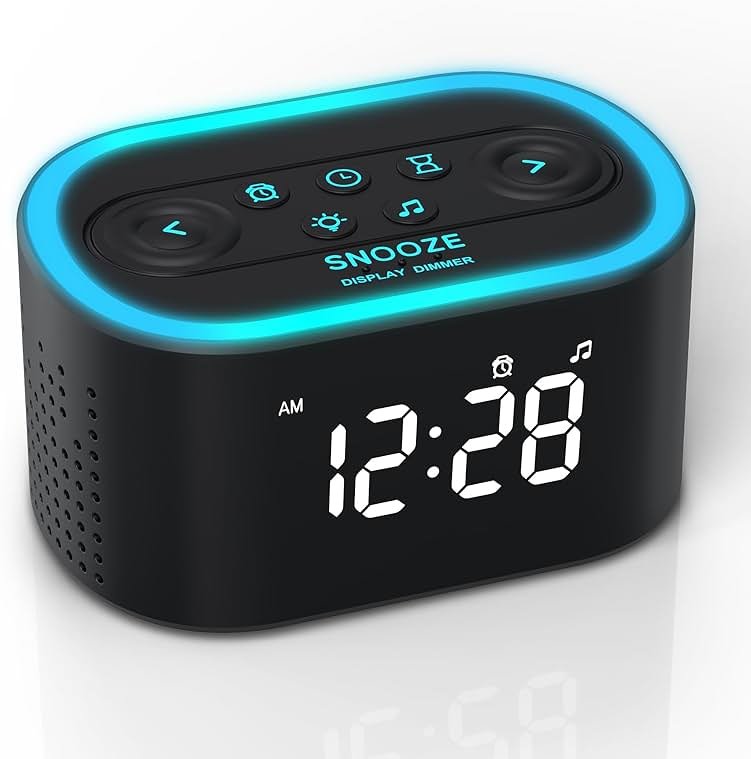 REACHER Digital Alarm Clock & White Noise Sound Machine, 21 Soothing Sounds, 7 Wake Up Sounds, 8 Night Lights, 32-Level Volume, 9 Sleep Timer, Memory Function for Kid, Adult, Bedroom, Nightstand - Product Image