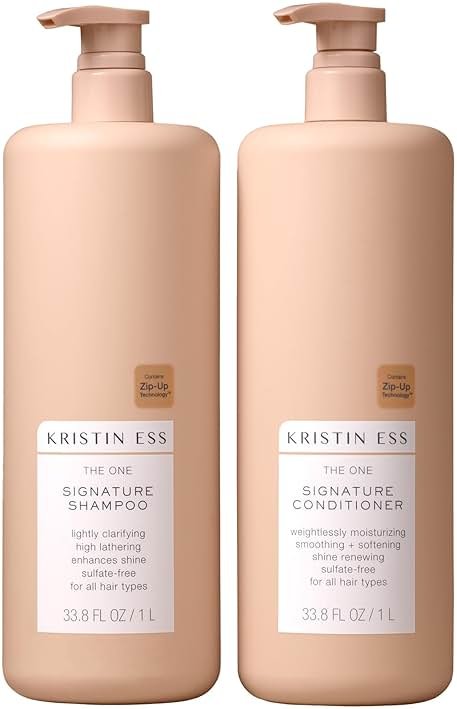 Kristin Ess Signature Shampoo and Conditioner Set with Pumps | Daily Sulfate Free, Color Safe, Hydrating, Moisturizes, Adds Softness & Shine - Pear Fragrance, 33.8 fl oz each 2-pack - Product Image