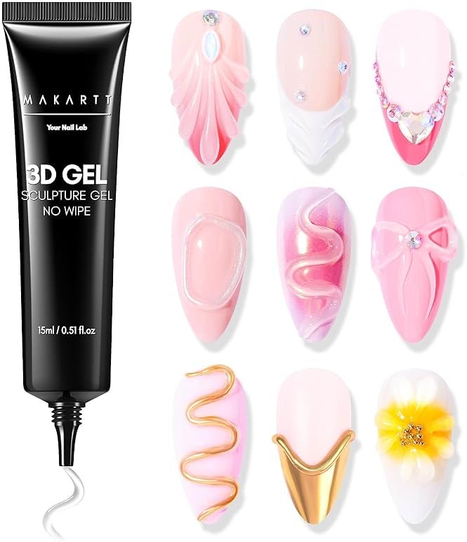 Makartt 3D Gel Nail Art, Sculpting Gel Glue for Drawing, Molding, Sculpture, Gems and Decoration, No Wipe Clear Gel Polish for DIY Nail Designs, 15g - Product Image