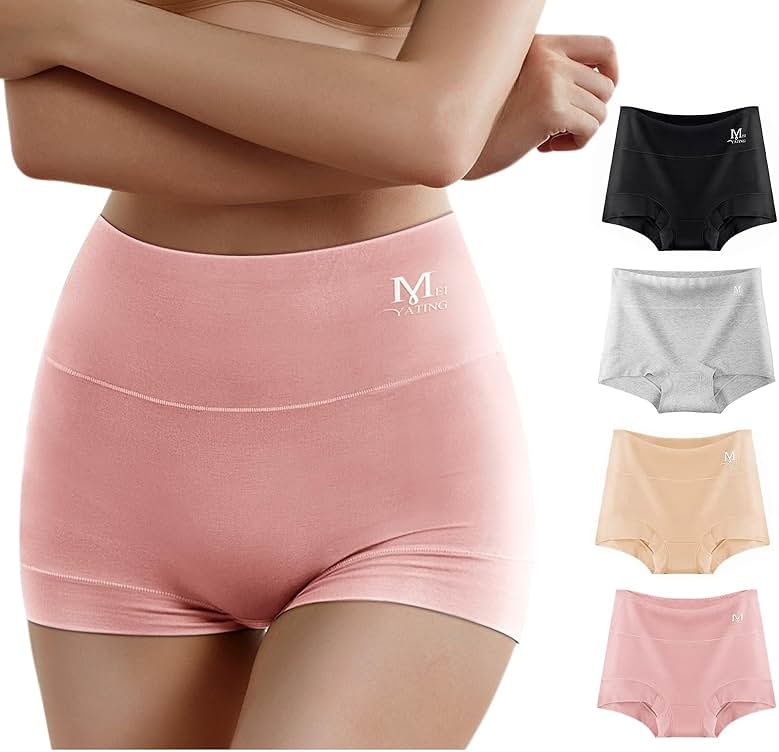 MEIYATING Boy Shorts Underwear for Women High Waisted Cotton Panties Stretch Briefs 4 Pack Plus Size - Product Image