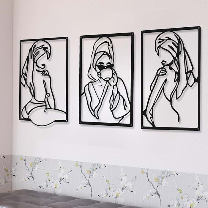 CHENGU 3 Pieces Metal Minimalist Abstract Woman Wall Art Line Drawing Wall Art Decor Single Line Female Home Hanging for Kitchen Bathroom Living Room - Product Image