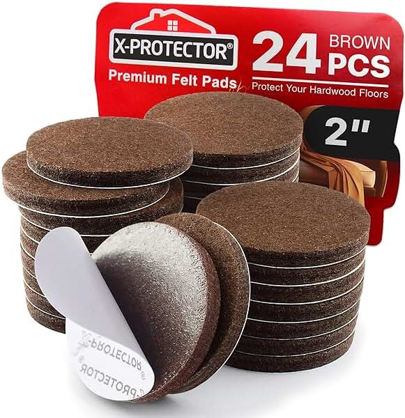 X-Protector Felt Furniture Pads - 24 Pcs 2" Round - Chair & Floor Protectors - For Hardwood Floors - Protect Your Floors! (Brown) - Product Image