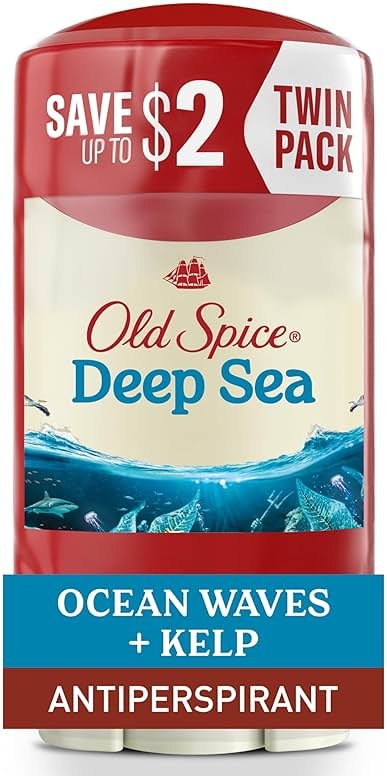 Old Spice Dry Feel Antiperspirant Deodorant for Men, 24/7 Freshness, 24/7 Sweat & Odor Protection, Gentle on Skin with Skin Conditioners, Deep Sea with Ocean Waves + Kelp Scent, 2.6 oz (Pack of 2) - Product Image