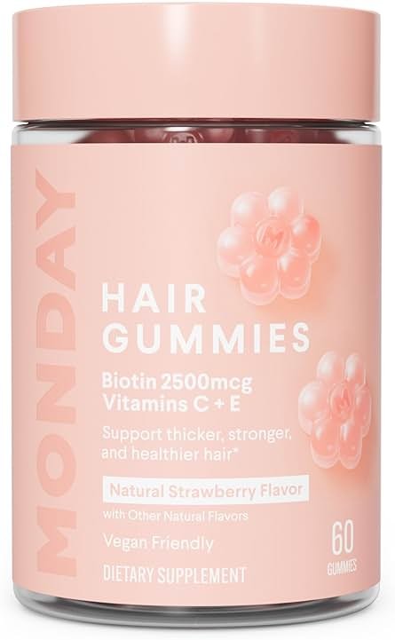 MONDAY HAIRCARE Hair Gummies with 2500 mcg Biotin, Vitamin C & Vitiman E for Thicker, Stronger and Healthier Hair 60ct - Product Image