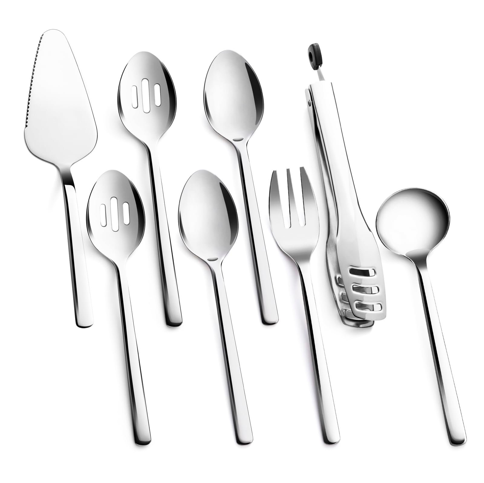 KINGSTONE Large Hostess Serving Utensils Set, 18/10 Stainless Steel Heavy Duty 10-inch Serving Utensils, Slotted Spoons, Forks, Tongs, Cake Pie Server for Buffet, Wedding, Party - Product Image