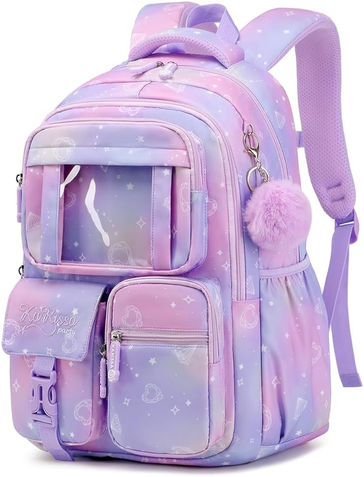 PIG PIG GIRL Kids Backpack for Girls - School Bags for Middle School Students - Book Bag for Elementary Primary - Kawaii Ita Backpack - Purple - Product Image