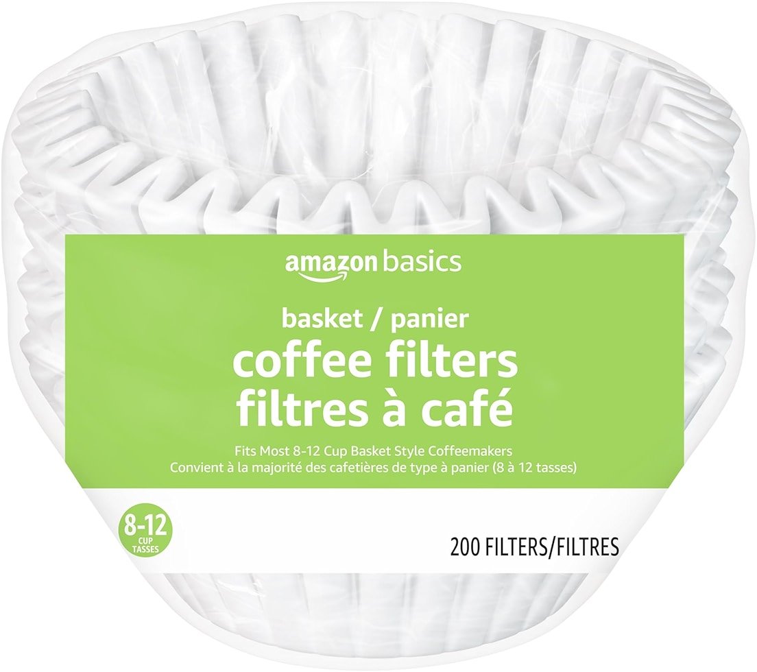 Amazon Basics Basket Coffee Filters for 8-12 Cup Coffee Makers, White, 200 Count, Packaging May Vary - Product Image