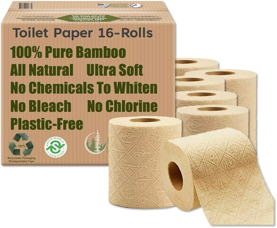 Purafide 100% Bamboo, thick 3-ply toilet paper, tree-free, unbleached, sustainable, 300 sheets per roll (TP 16) - Product Image