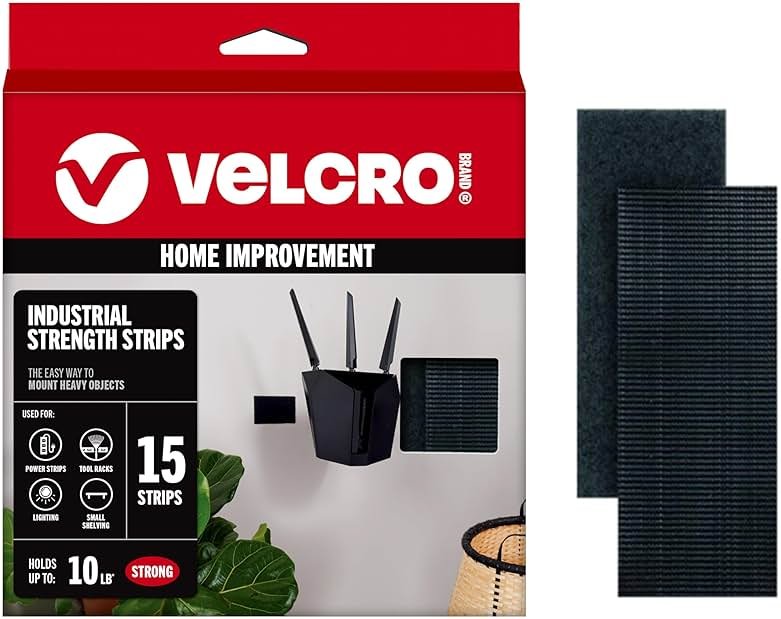 VELCRO Brand Heavy Duty Strips with Adhesive | 15 Sets Industrial Strength Mounting Tape | 4x2 Inch Wide Fasteners | Holds 10 lbs | Indoor or Outdoor Use, Black (VEL40020-USA) - Product Image