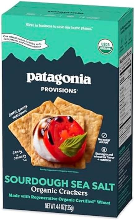 Patagonia Provisions Organic Sourdough Sea Salt Crackers – 3g Plant Protein Per Serving – Made with Wheat Flour & Sea Salt – Non-GMO, No Added Sugar - Crispy & Crunchy - Product Image
