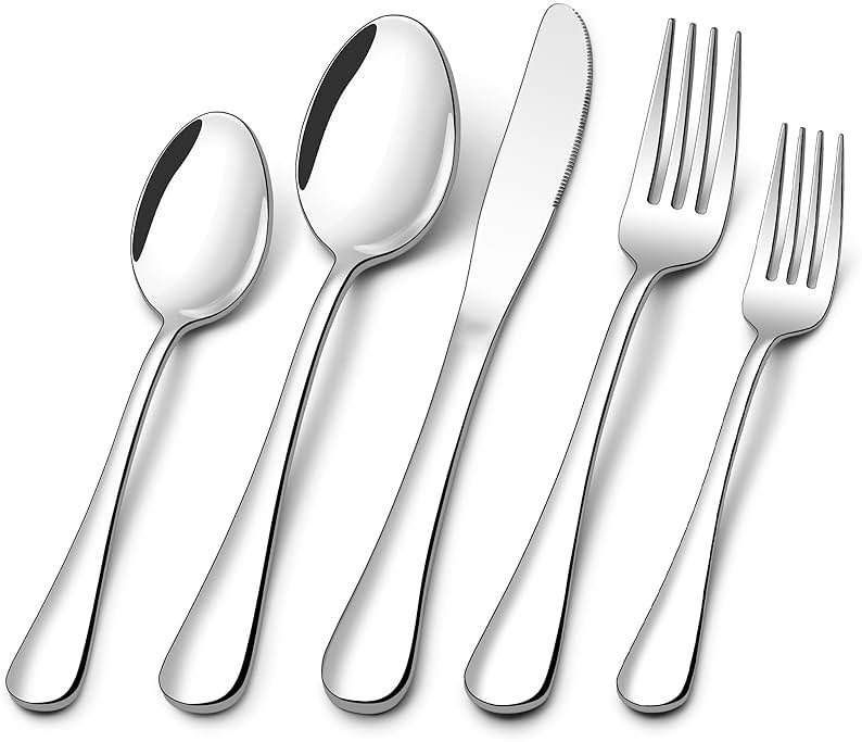 60 Piece Silverware Set for 12, Stainless Steel Flatware Set Tableware Set Inculde Forks Knives Spoons, Mirror Polished Cutlery Set for Home Kitchen and Restaurant Party, Dishwasher Safe - Product Image