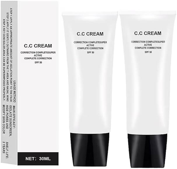 weispo 2pcs Skin Tone Adjusting CC Cream SPF 50, New Cosmetics CC Cream, Pre-makeup Primer Moisturizing Skin Concealer Brightening Skin Tone(Natural Color) - Product Image