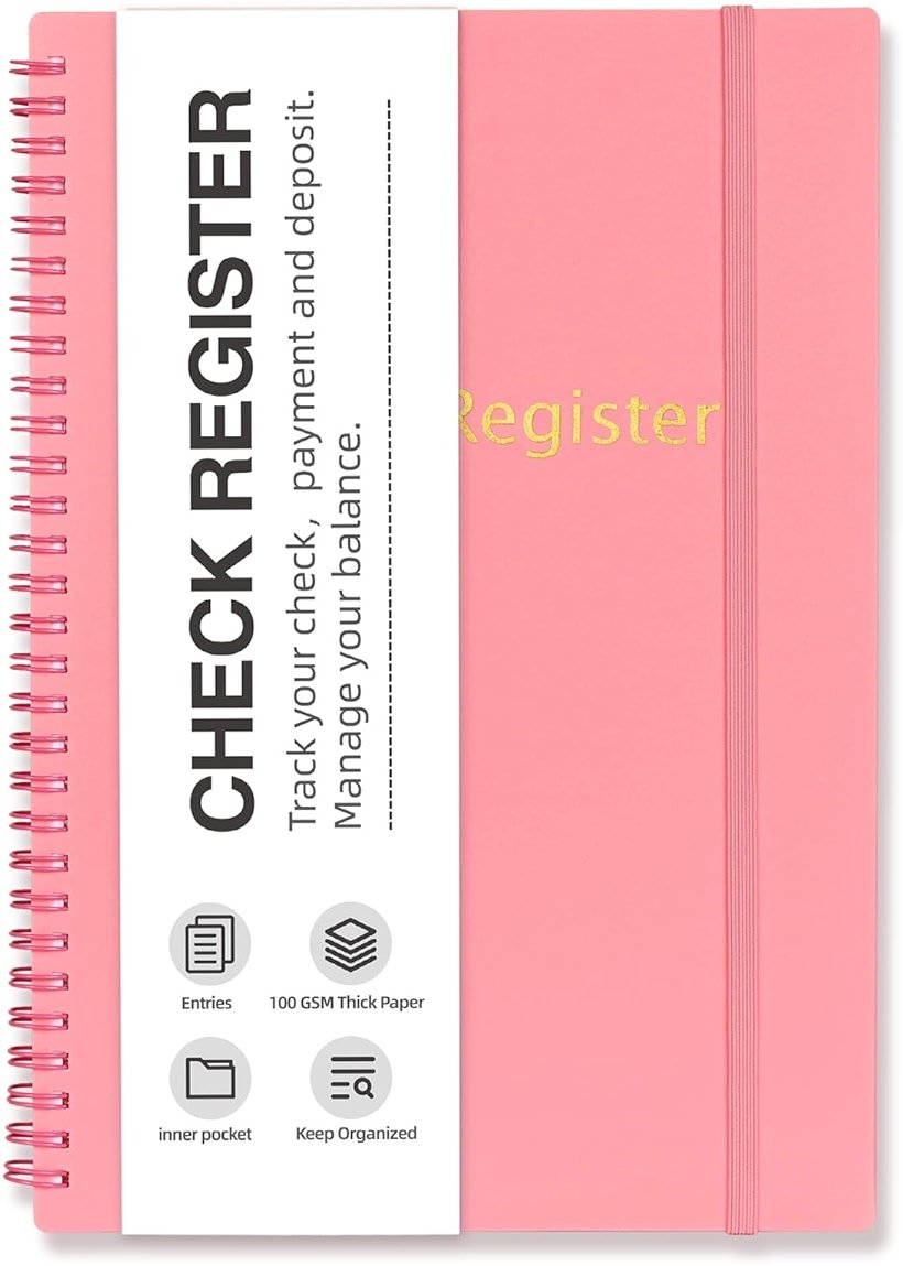 Check Registers for Personal Checkbook, Double Spiral Check Register Book, Budget Planner with Check Register for Personal and Work, 5.8'' x 8.3'' - Pink - Product Image