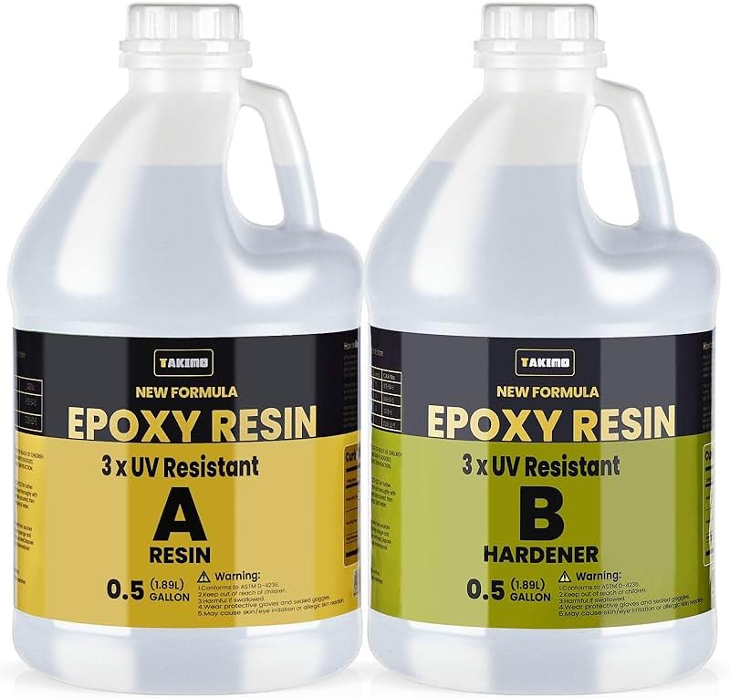 TAKIMO 1 Gallon 3× UV Resistant Epoxy Resin Kit - Ultra Clear Non-Yellowing Formula for Art & Furniture - High Gloss Table Top & Coating - 1:1 Ratio, 128oz - Product Image