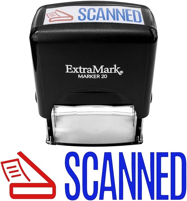 ExtraMark Dual Color Self Inking Rubber Stamp (Scanned) 2-Color Office Stamp - Small - Product Image