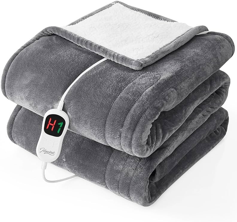 Homemate Electric Heated Blanket Twin - 62"x84" Heating Bed Blankets Throw with 10 Heating Levels 8 Hours Auto Off Fast Heating Over-Heated Protection Ultra Soft Warm Flannel ETL Certified Grey - Product Image