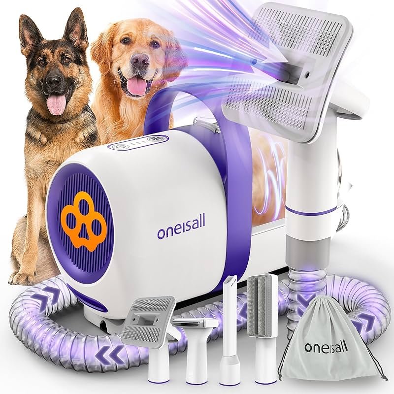 oneisall Dog Grooming Vacuum Kit: 15000Pa Shedding Brush with Grooming Tools, 3 Suction Low Noise, for Pet Thick and Undercoat, 1.5L Dust Cup, Dog Hair Vacuum, Home Cleaning, LM5 - Product Image