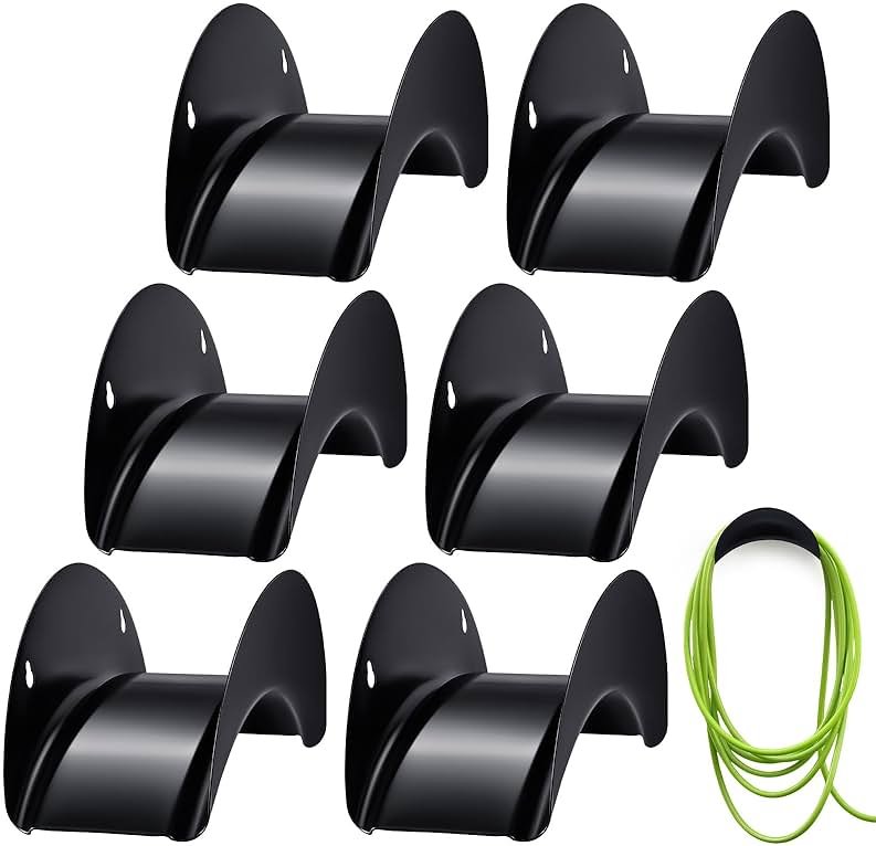 Thyle 6 Pcs Garden Hose Holder Heavy Duty Water Hose Holder Wall Mount Metal Rustproof Black Rack Storage Organizer Brackets for Outside Garden Yard Lawn - Product Image