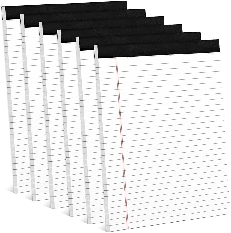 6 Pack 8.5 x 11 Legal Pads for Office Supplies Paper Pads 8.5 x 11 White Note Pads for Work Lined Writing Pads Notebook White Legal Pads Wide Ruled Notepads 30 Sheets Per Writing Pad Legal Note Pad - Product Image