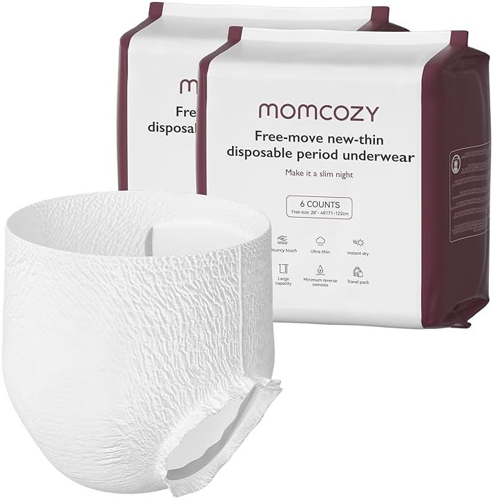 Momcozy Postpartum Disposable Underwear, 12 PCS No Leak New-Thin Built-in Pad Self-Absorbent Free-Move Period Underpants for Women Mothers Moms Labor Delivery Care White - Product Image
