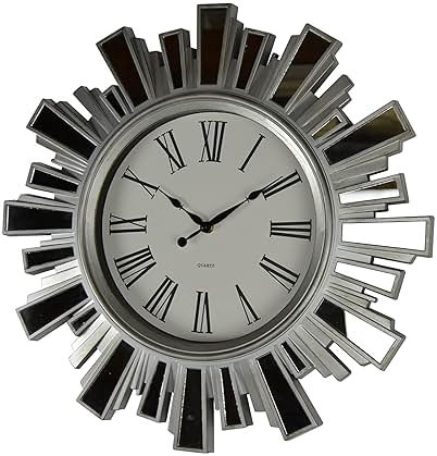 3starimex = aliases) 19" Inch Silver and Mirror Starburst Wall Clock - Product Image