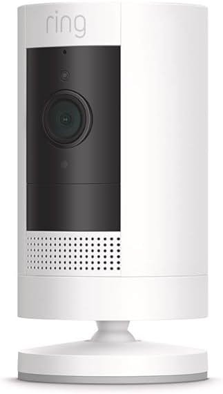 Ring Outdoor Cam (Stick Up Cam), Weather-resistant home or business security camera, outdoor ready, Live View, Color Night Vision, Two-Way Talk, motion alerts, Works with Alexa, White - Product Image