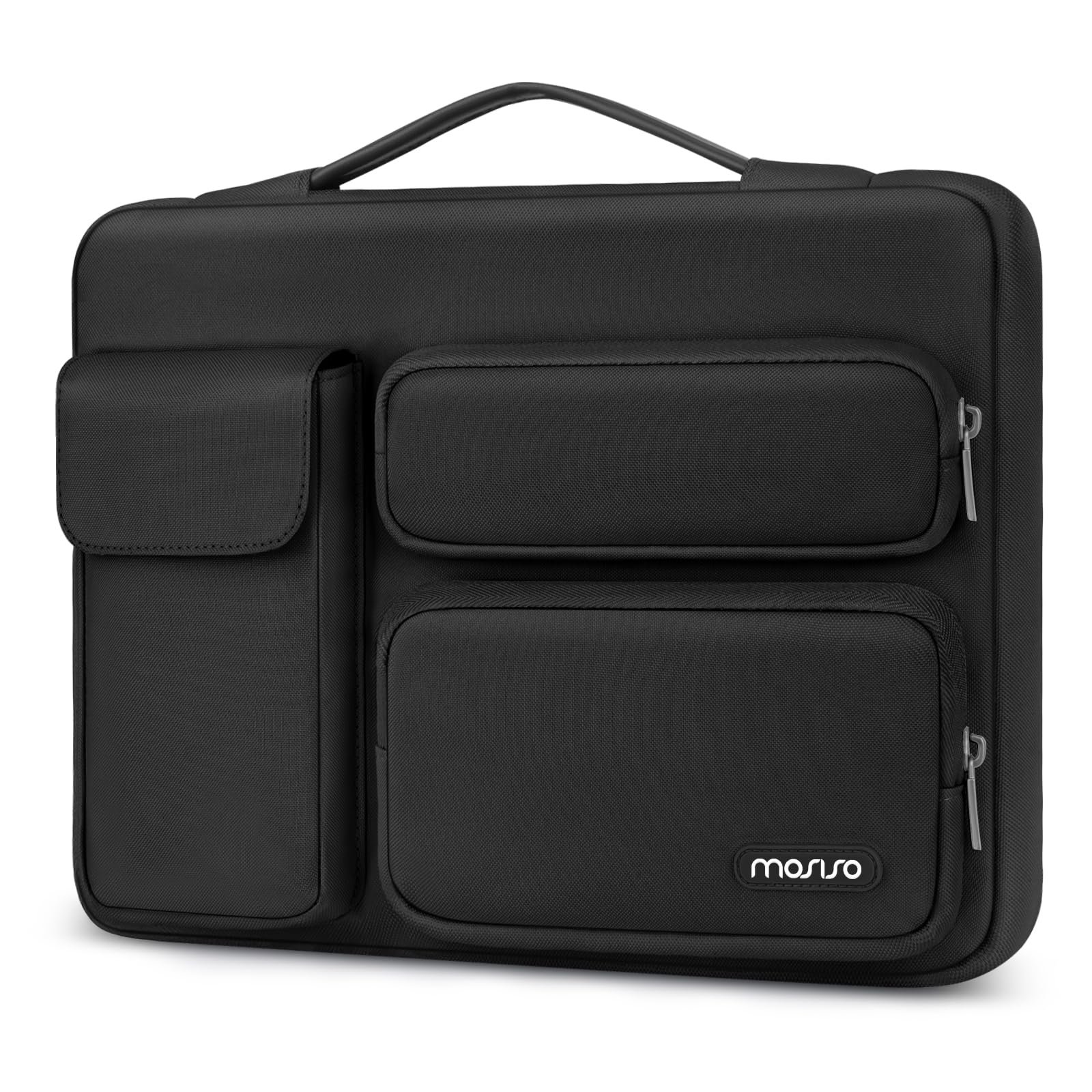 MOSISO 360 Protective Laptop Case 13.3 inch, 13-13.3 inch Laptop Sleeve Compatible with MacBook Air/Pro 13 / Pro 14, HP Dell ASUS Lenovo, Side Open Bag with 2 Raised&1 Flapover Pockets, Black - Product Image