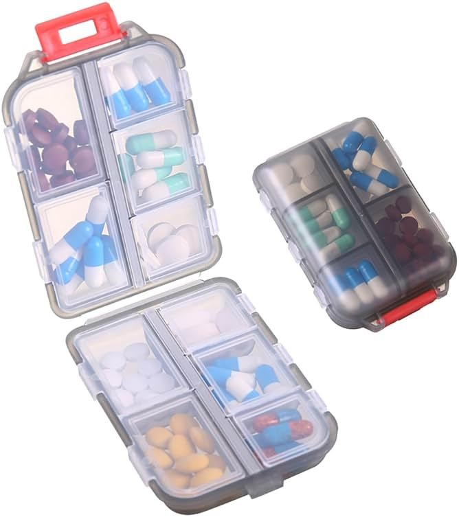 Zuihug 1Pack Travel Pill Organizer - 10 Compartments Pill Case, Compact and Portable Pill Box, Perfect for On-The-Go Storage, Pill Holder for Purse Gray - Product Image