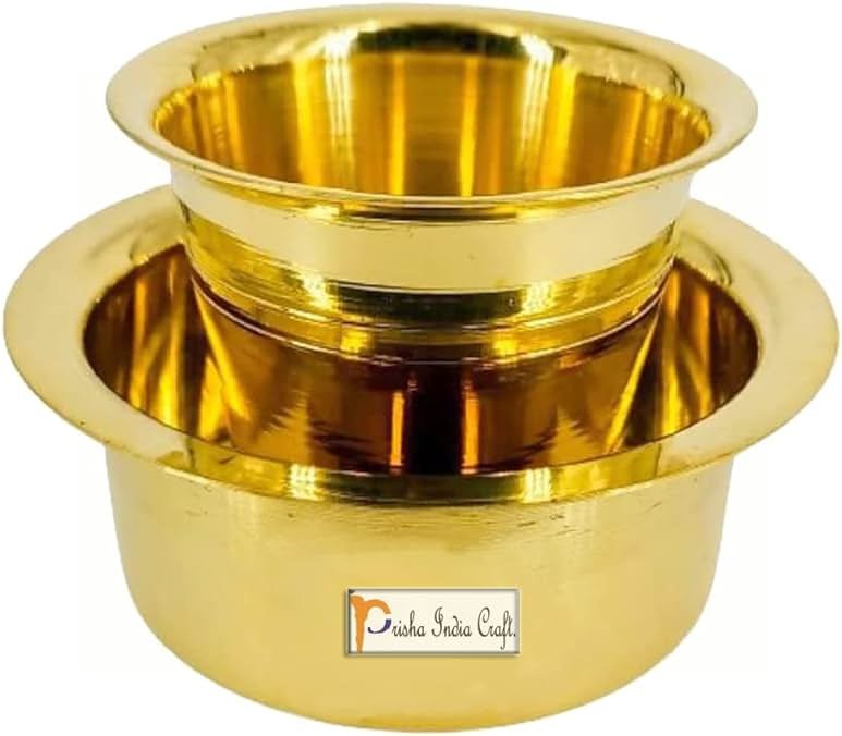 Prisha India Craft Brass Dawara Tumbler| Dabara|Tumbler for Serving Filter Coffee/Tea, Golden Color Cup Set - Product Image