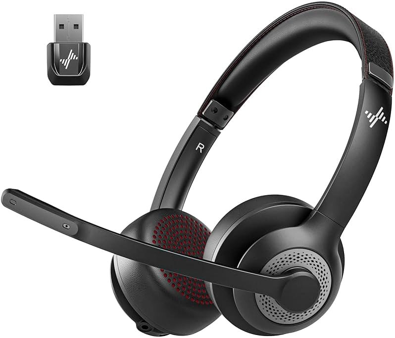 JIAMQISHI Wireless Headset with Mic for Work, Bluetooth V5.2 Headphones with AI Noise Cancelling Microphone, USB Dongle, Clear Calls & Mic Mute, for Laptop, PC, iPhone & Android Phones - Product Image