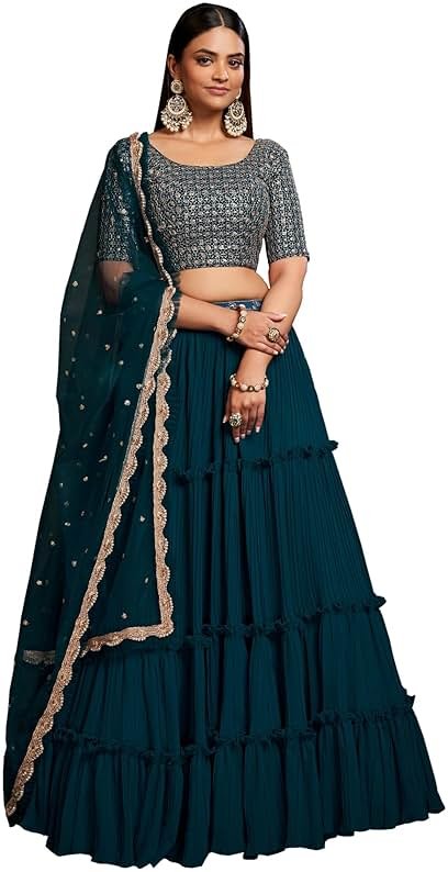 The kurti bazaar Special Event Wear Lehnga Choli with Jacket Paksitani Party Wear Customize Stitched Blouse Skirt Choli (Choice 2, (8 US Medium (Chest-40 Waist-36 Hips 42)) - Product Image