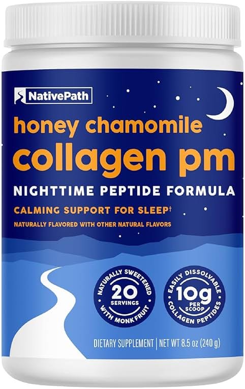 NativePath Collagen PM - Honey Chamomile Nighttime Collagen Peptides Powder with Magnesium, GABA, L-Theanine and Melatonin - 20 Servings - Product Image