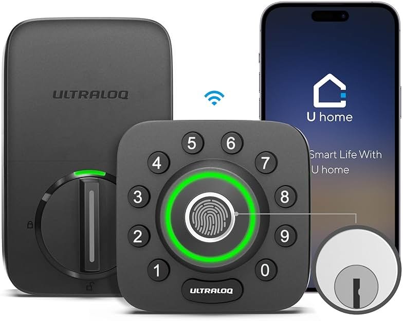 ULTRALOQ U-Bolt Pro WiFi Smart Lock with Door Sensor, Built in Wi-Fi Smart Deadbolt Lock for Front Door with Fingerprint ID, App Remote Control, Share Access, Auto Unlock, Auto Locking, Backlit Keypad - Product Image