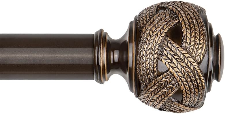 Bronze Curtain Rod 32 to 58 Inches (2.6 to 4.8 ft), USFOOK 7/8 Inch Telescoping Splicing Curtain Rods for Windows 20 to 54 Inch, Drapery Rods with Leaf Finials - Product Image