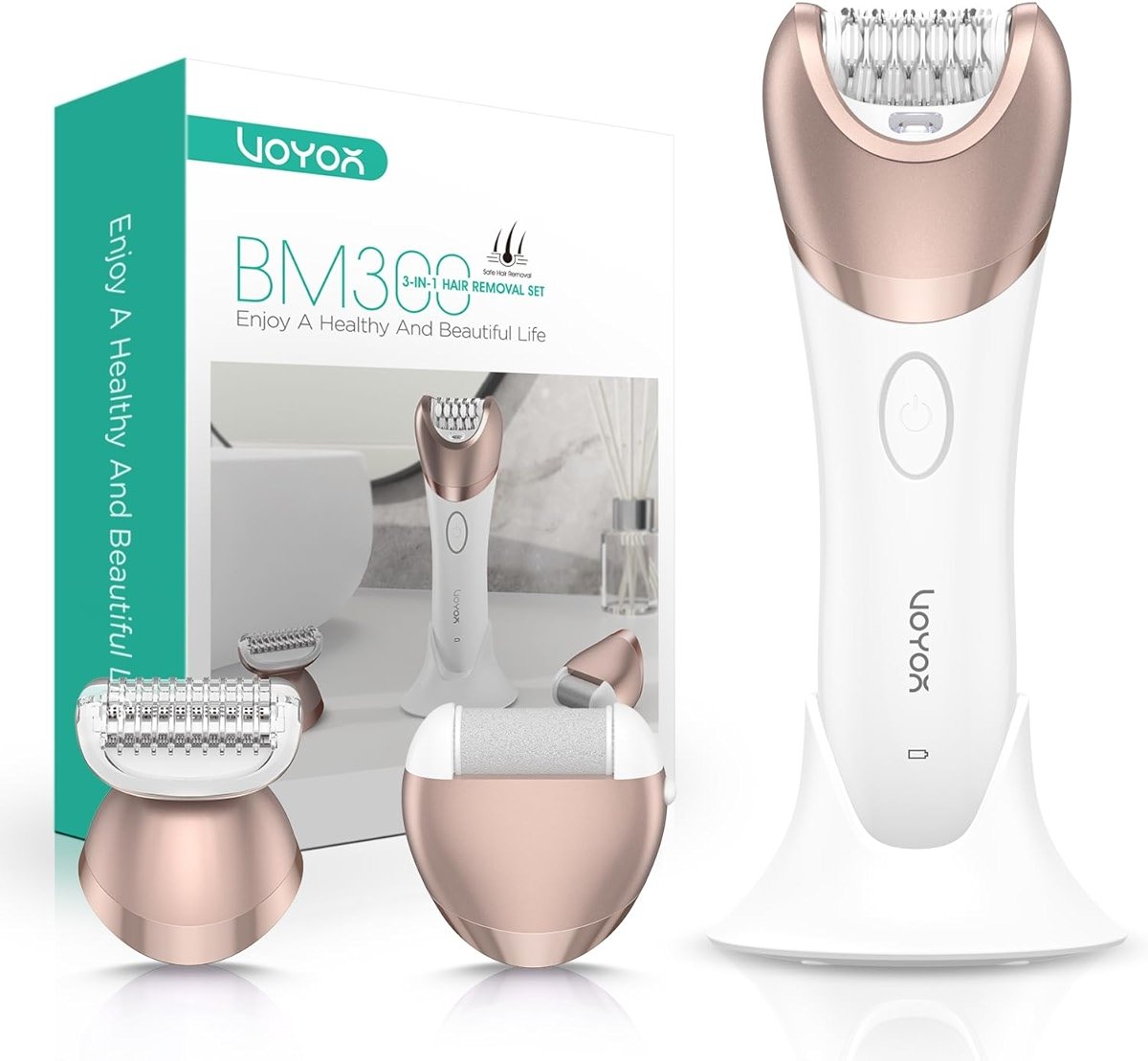 VOYOR Epilator for Women, 3 in 1 Epilator Hair Removal for Women, Epilators Hair Remover for Leg Arm with 30 Tweezers, Rechargeable & Cordless Electric Lady Shaver & Trimmer BM300 (Champagne Gold) - Product Image