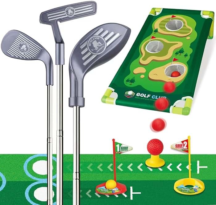 RCROKS Toddler Golf Clubs Set Retractable Metal Shaft, Kids Golf Toys Indoor & Outdoor Backyard Park Golf Game Toy Playset Gifts for Aged 3-8 Toddlers Boys Kids Baby (Grey, M) - Product Image