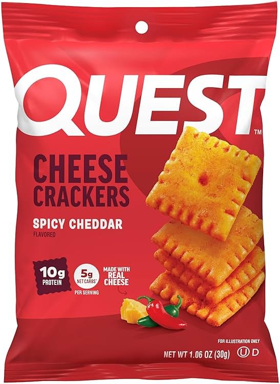 Quest Nutrition Cheese Crackers, Spicy Cheddar Blast, 10g of Protein, Low Carb, Made with Real Cheese, 12 Count (1.06 oz Bags) - Product Image
