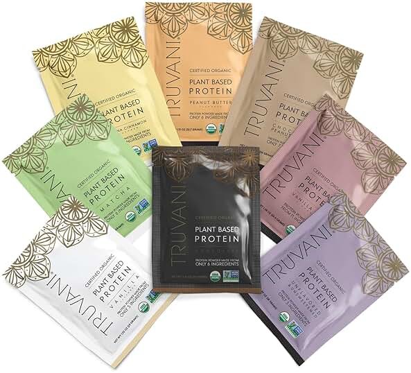 Truvani Vegan Pea Protein Powder | Sample Pack | 20g Organic Plant Based Protein | 8 Single Serving Packets | Keto | Gluten & Dairy Free | Low Carb | No Added Sugar - Product Image