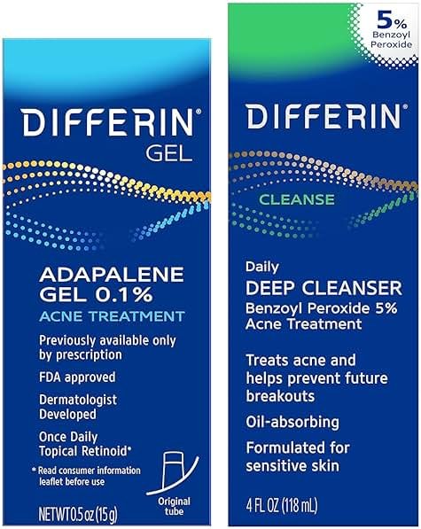 Differin Acne Skin Care Kit, Differin Gel Retinoid Acne Treatment for Face with 0.1% Adapalene & 5% Benzoyl Peroxide Face Wash & Body Wash, Designed for Pimple and Acne Prone Skin - Product Image
