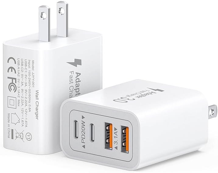 [2-Pack] 40W USB C Charger Block, 4-Port Type C Fast Charging Brick Dual PD&QC Wall Plug Adapter Compatible for iPhone13/14/15/16/17 Pro/Pro Max/iPad, Airpods, iwatch, Samsung Galaxy (White) - Product Image