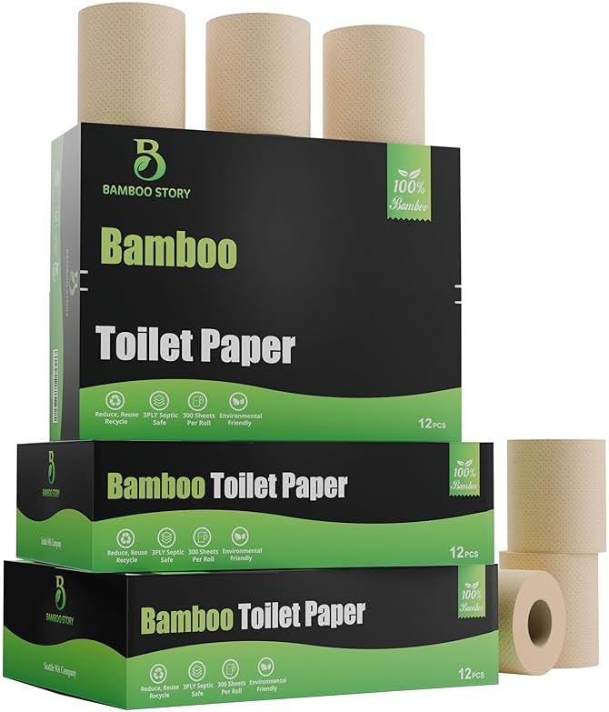 Bamboo Story Eco Toilet Paper, 12 Rolls, 3-Ply, 300 Sheets, 100% Unbleached Bamboo, Chemical-Free, PFAS-Free, Vegan, Plastic-Free, Plant-Based Tissue, FSC Certified, Gentle, Strong & Sustainable - Product Image
