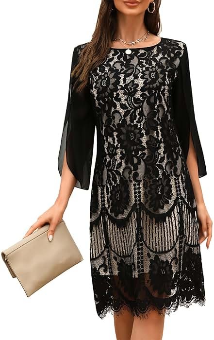 COOAN Wedding Guest Cocktail & Formal Dresses for Women - Lace Sequin Prom Evening Dress - Product Image