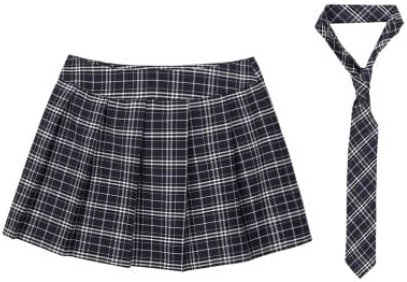 ACSUSS Sexy Women Micro Mini Plaid Pleated Short Skirt School Student Costume Clubwear with Necktie - Product Image